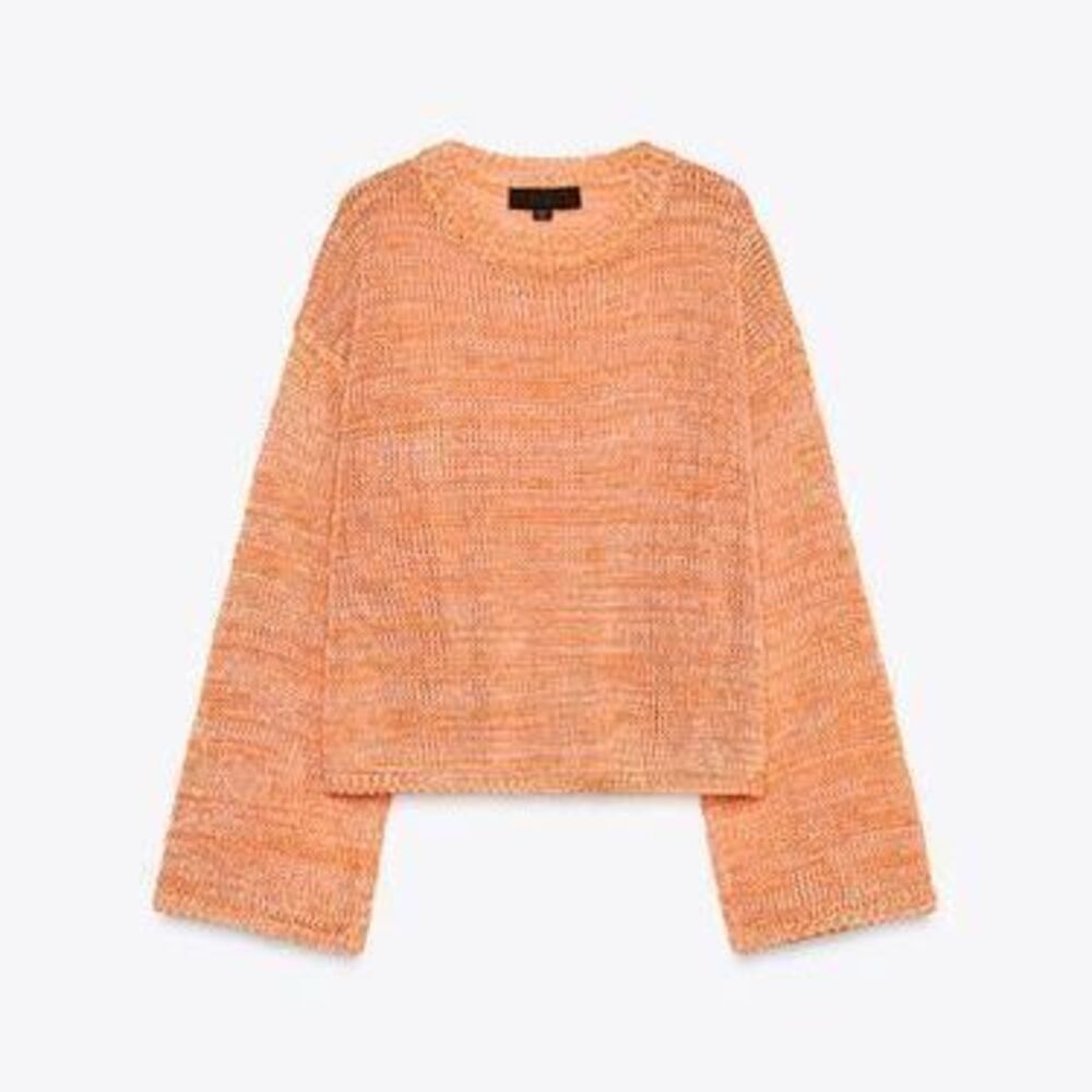 RIBBED KNIT SWEATER WITH RIBBONSM |Orange